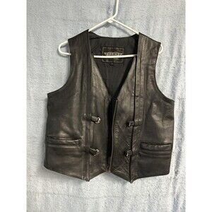 UNIK Black Leather Motorcycle Vest Snap Front Size L Motorcycle Cowboy Halloween